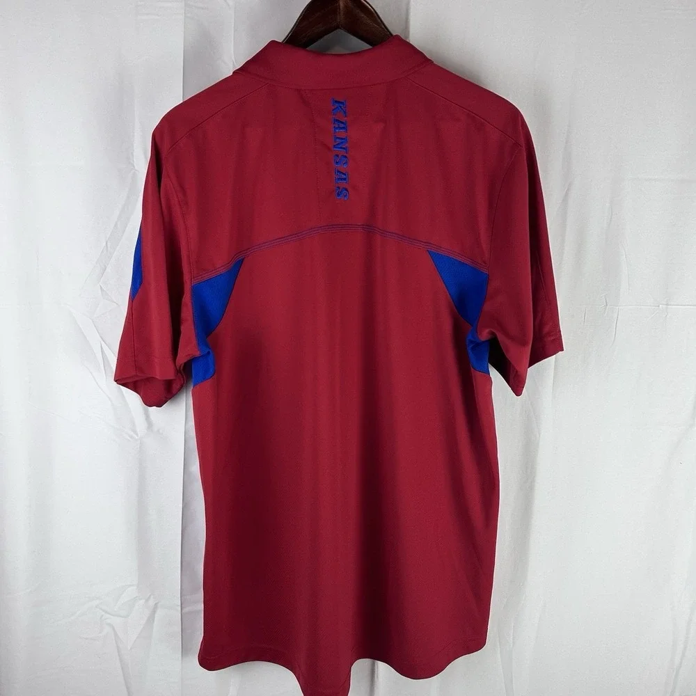 Kansas Jayhawks KU Adidas Climalite Short Sleeve Polo Shirt Men's Size Large Red